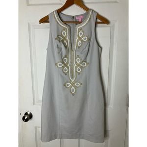 Lilly Pulitzer Seaside Grey Cotton Sleeveless Mila Shift Dress Women's 4